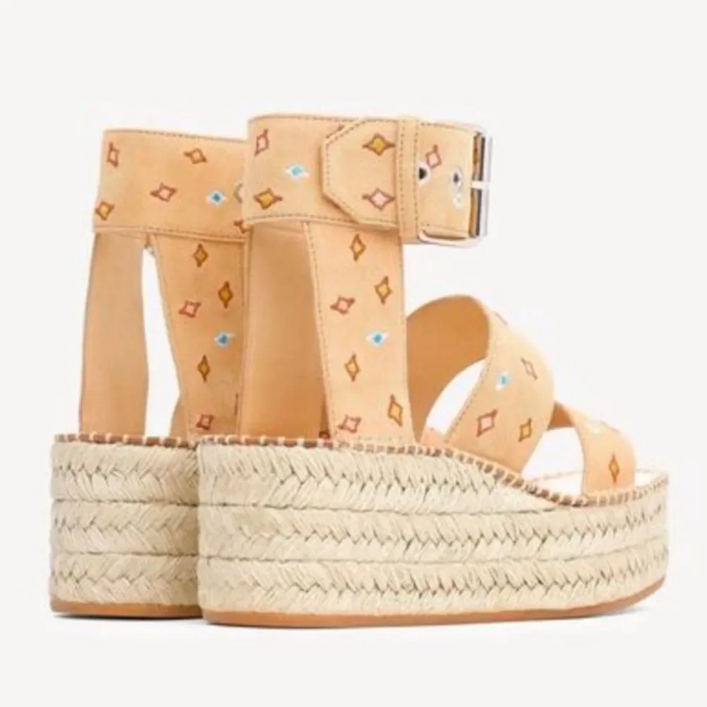 Rag & Bone 8.5 Tara Embroidered suede espadrille platform buckle southwestern